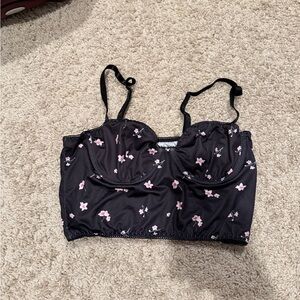 Floral Black Bustier Top